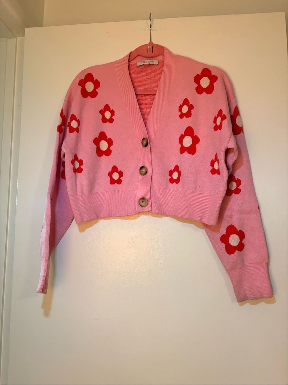 Pink Floral Cropped Cardigan Sweater - Women's